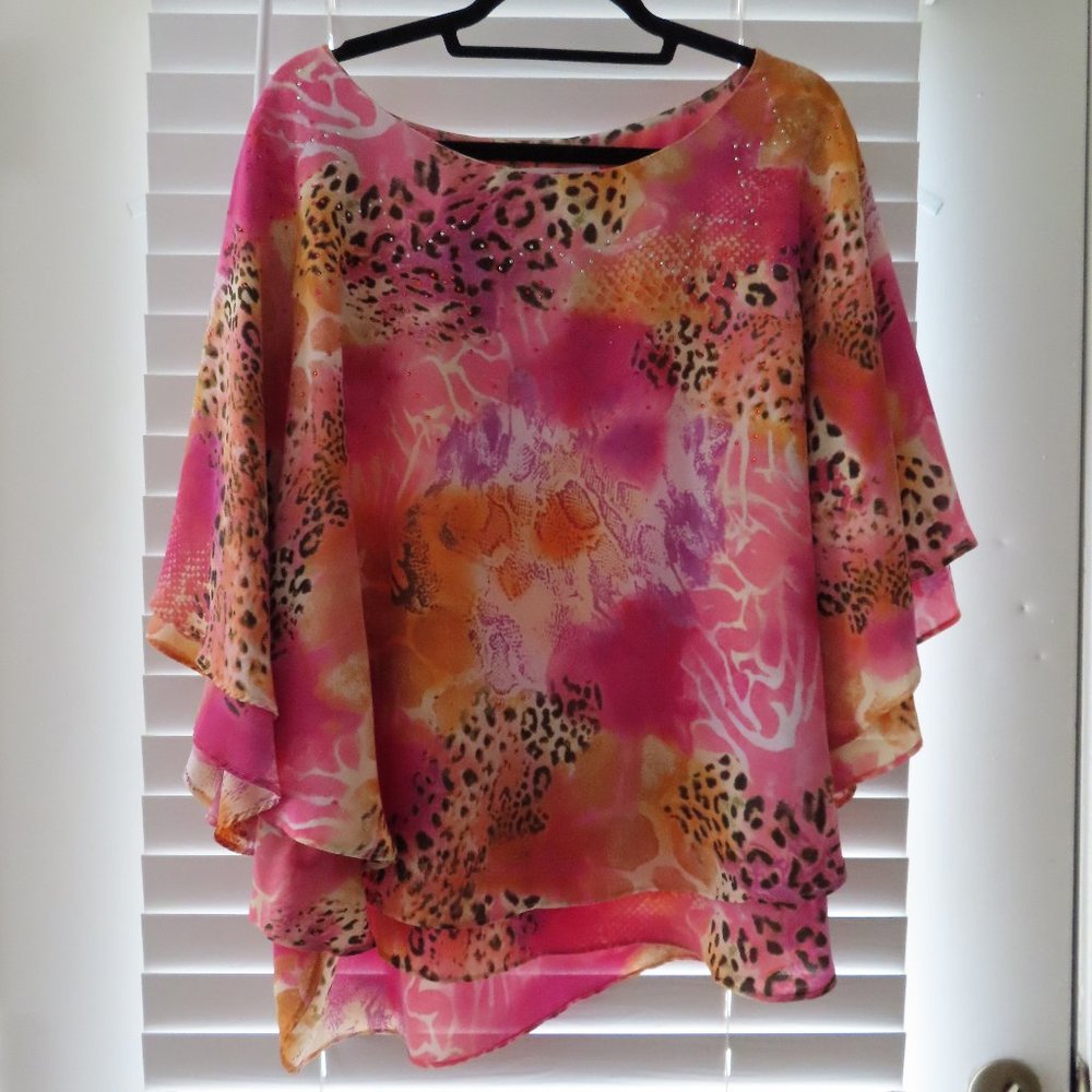 Cheetah Print/Abstract Flowy Top (Carol Baskin Style) - Peter Nygard (3X) ❧